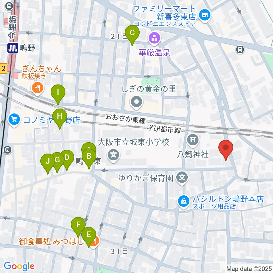 カワセドラムスクール周辺のファミレス・ファーストフード一覧地図