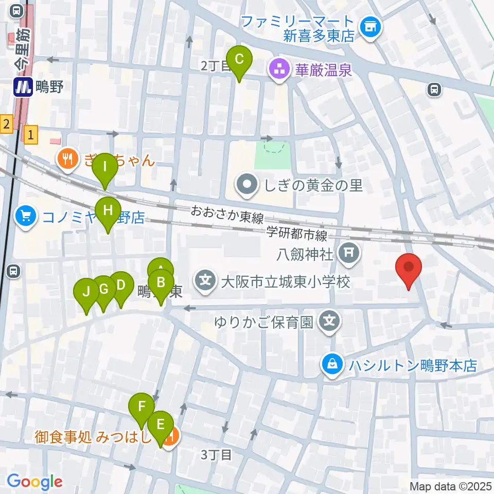 カワセドラムスクール周辺のファミレス・ファーストフード一覧地図