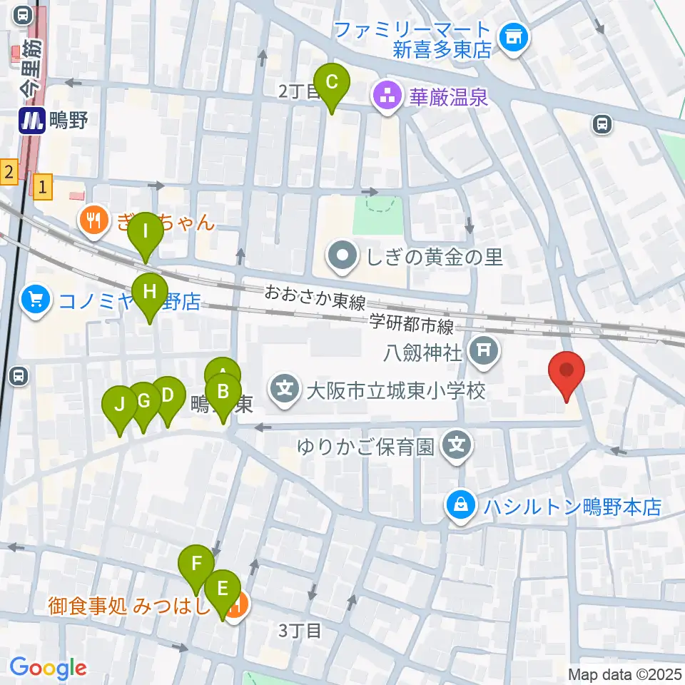 カワセドラムスクール周辺のファミレス・ファーストフード一覧地図
