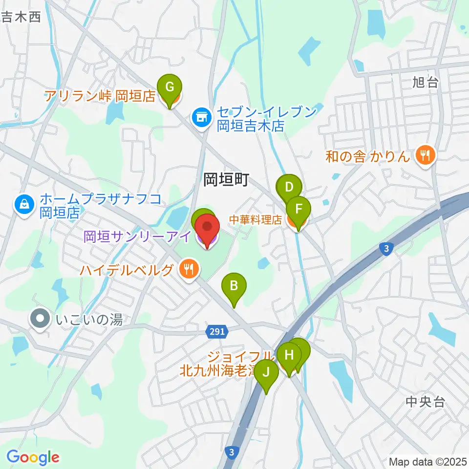 岡垣サンリーアイ周辺のファミレス・ファーストフード一覧地図