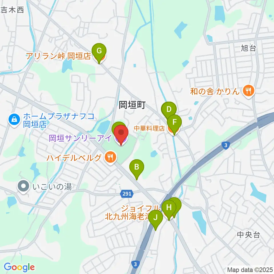 岡垣サンリーアイ周辺のファミレス・ファーストフード一覧地図