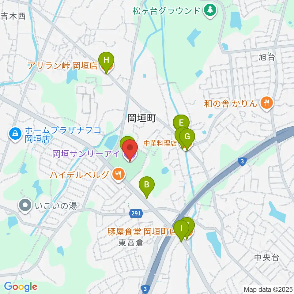 岡垣サンリーアイ周辺のファミレス・ファーストフード一覧地図