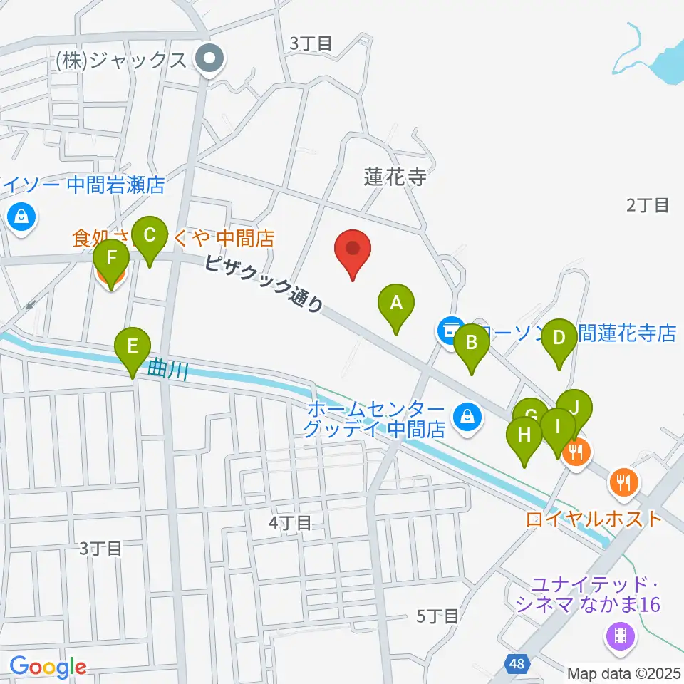 なかまハーモニーホール周辺のファミレス・ファーストフード一覧地図