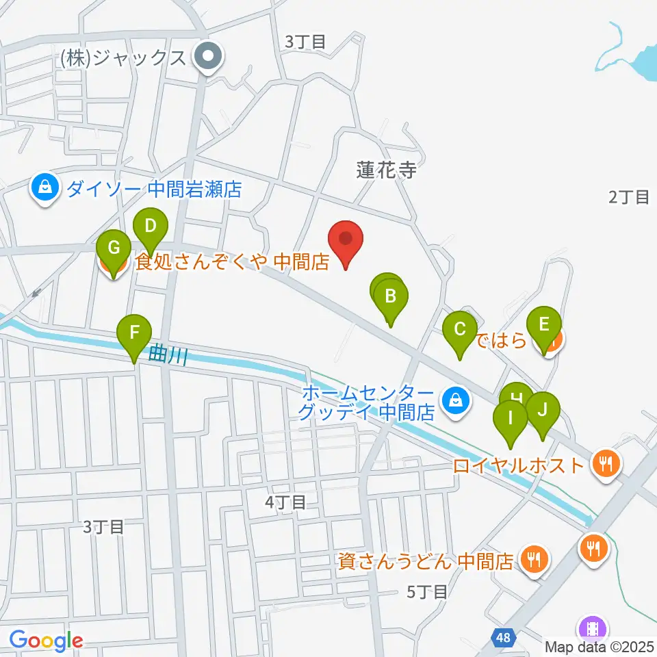 なかまハーモニーホール周辺のファミレス・ファーストフード一覧地図
