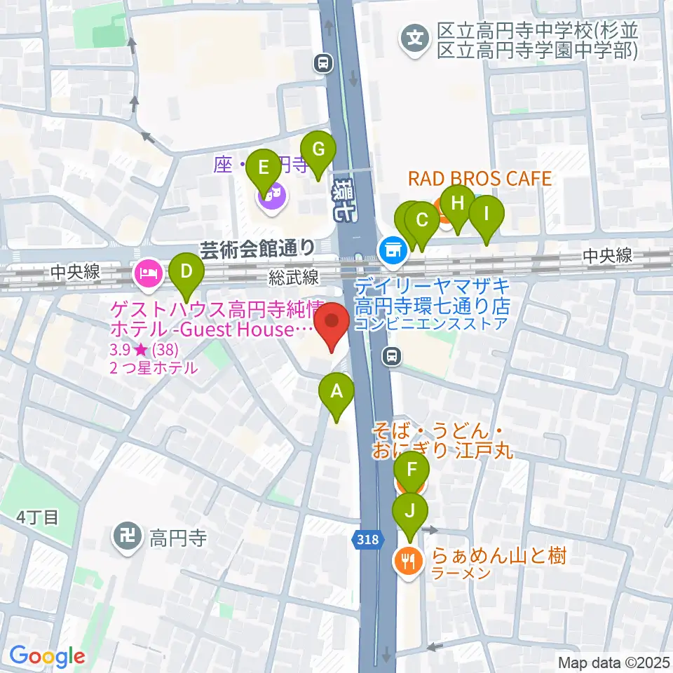 高円寺STUDIO K周辺のファミレス・ファーストフード一覧地図