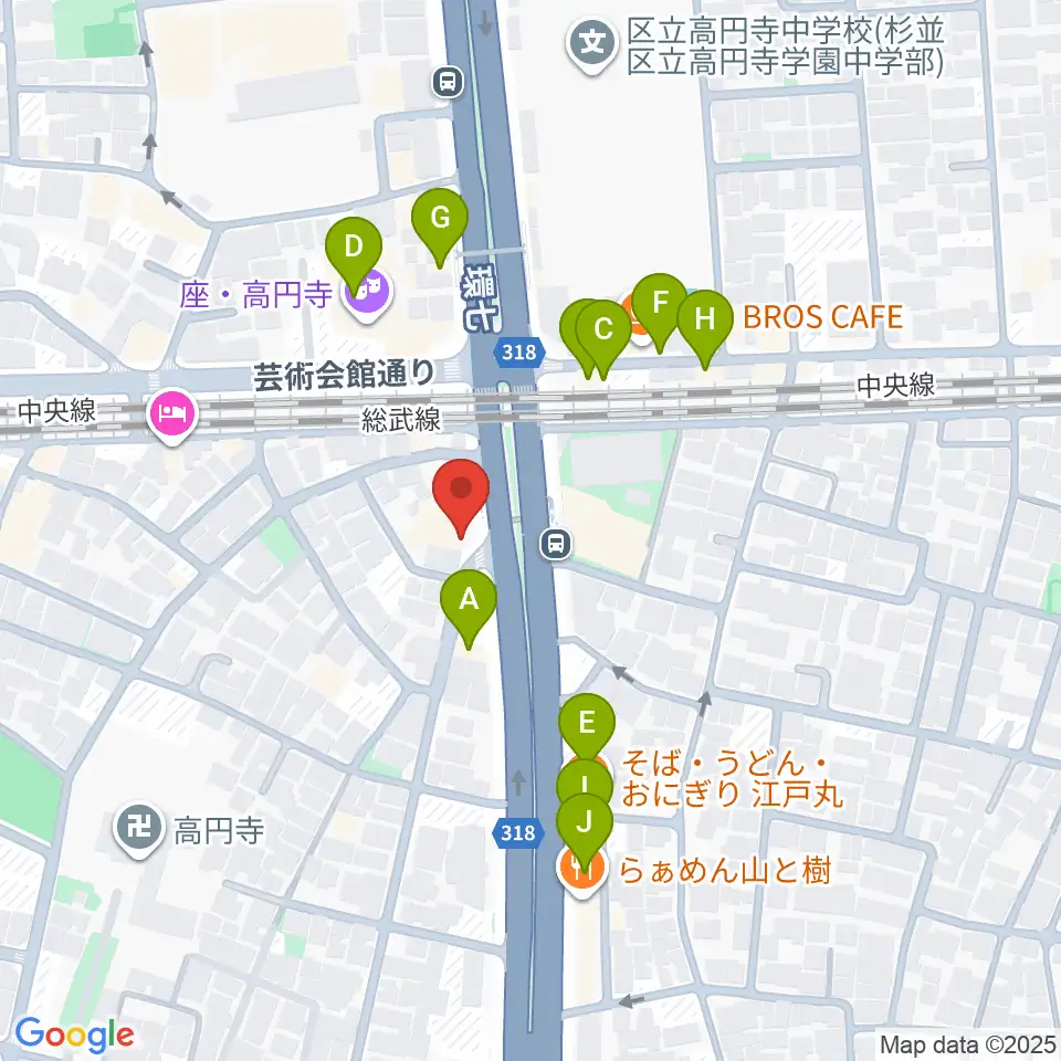 高円寺STUDIO K周辺のファミレス・ファーストフード一覧地図