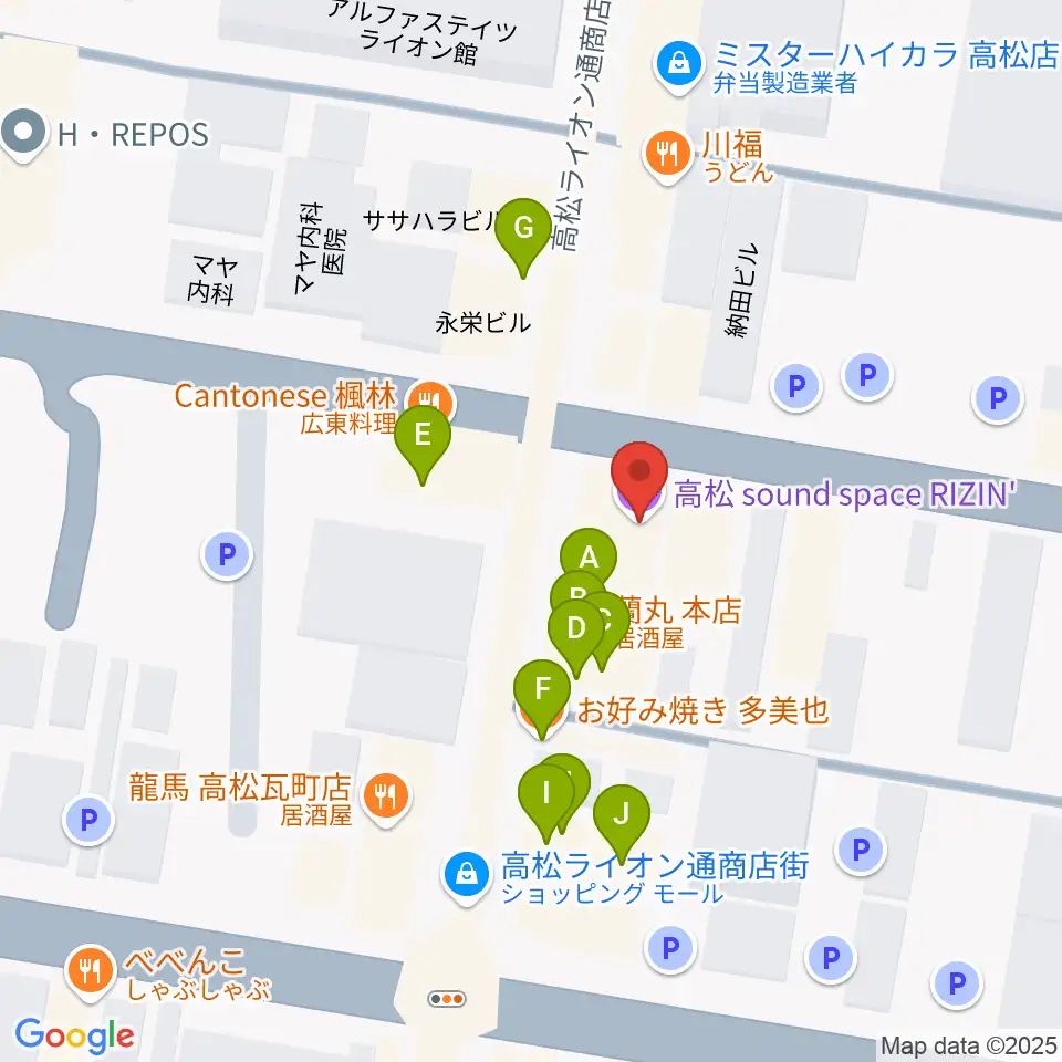 高松RIZIN'周辺のファミレス・ファーストフード一覧地図