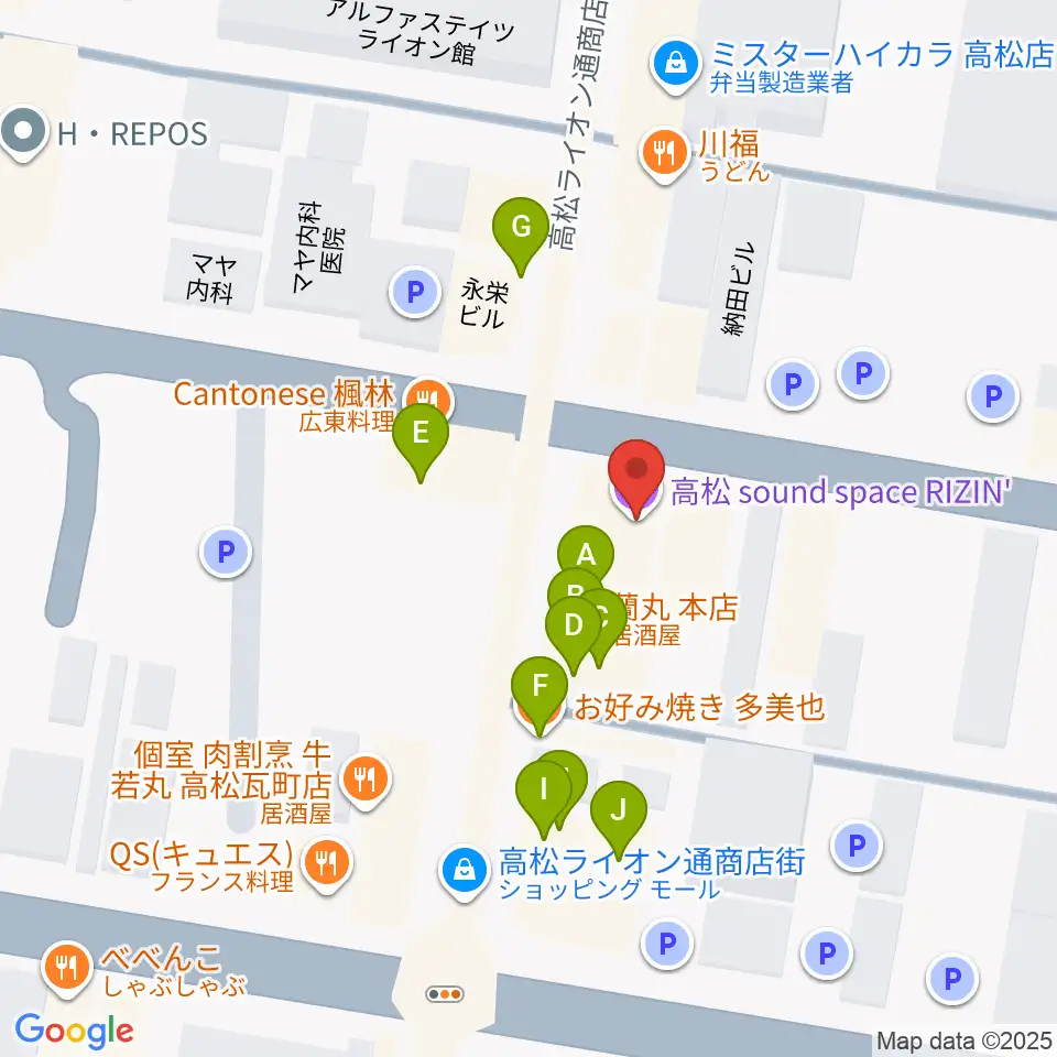 高松RIZIN'周辺のファミレス・ファーストフード一覧地図