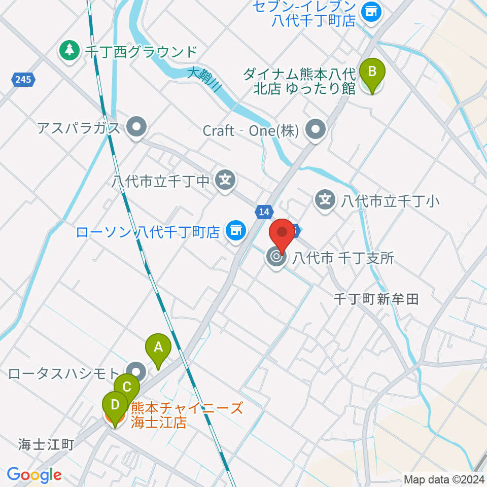 八代市公民館周辺のファミレス・ファーストフード一覧地図