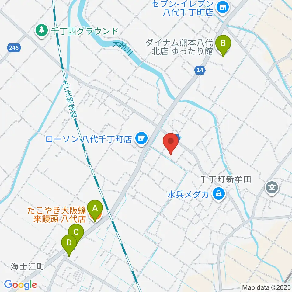 八代市公民館周辺のファミレス・ファーストフード一覧地図