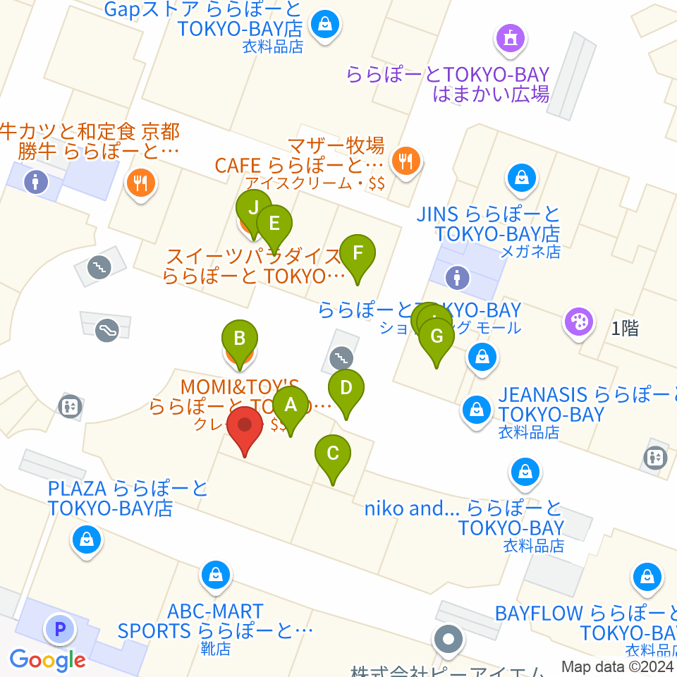 タワーレコード ららぽーとTOKYO-BAY店周辺のファミレス・ファーストフード一覧地図