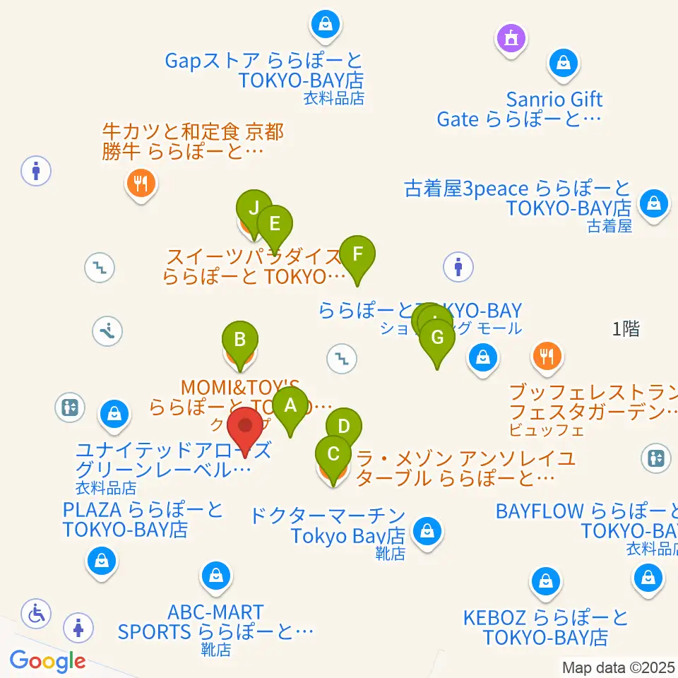 タワーレコード ららぽーとTOKYO-BAY店周辺のファミレス・ファーストフード一覧地図