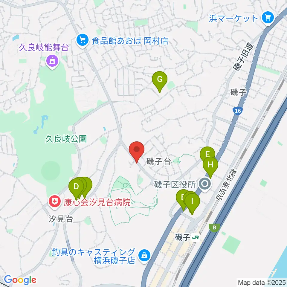多治川ギタースクール横浜磯子教室周辺のファミレス・ファーストフード一覧地図