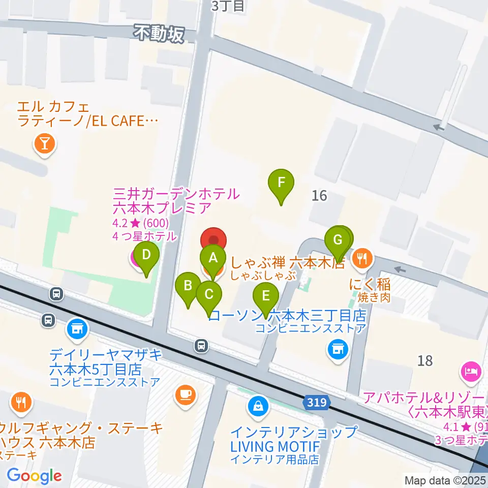 六本木クラップス周辺のファミレス・ファーストフード一覧地図