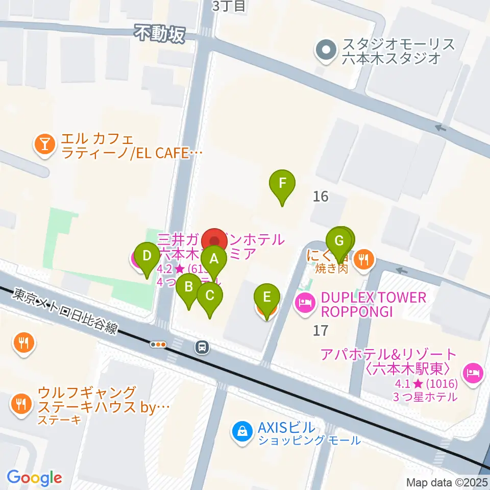 六本木クラップス周辺のファミレス・ファーストフード一覧地図