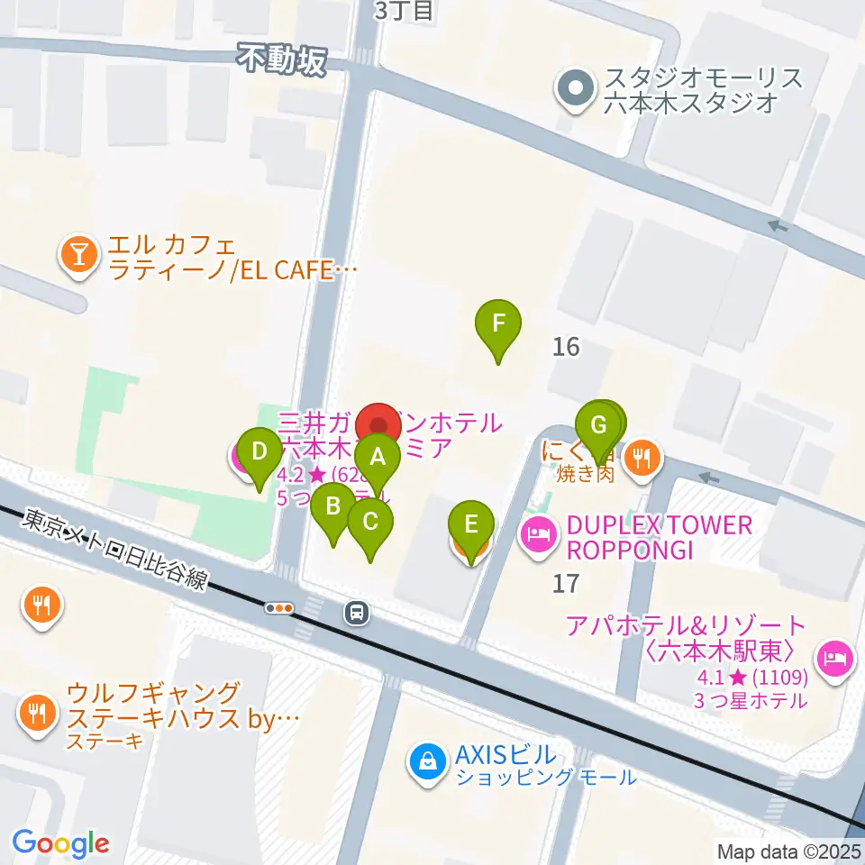 六本木クラップス周辺のファミレス・ファーストフード一覧地図