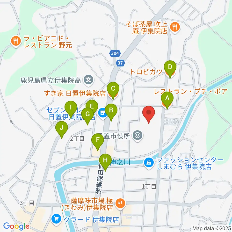 日置市伊集院文化会館周辺のファミレス・ファーストフード一覧地図