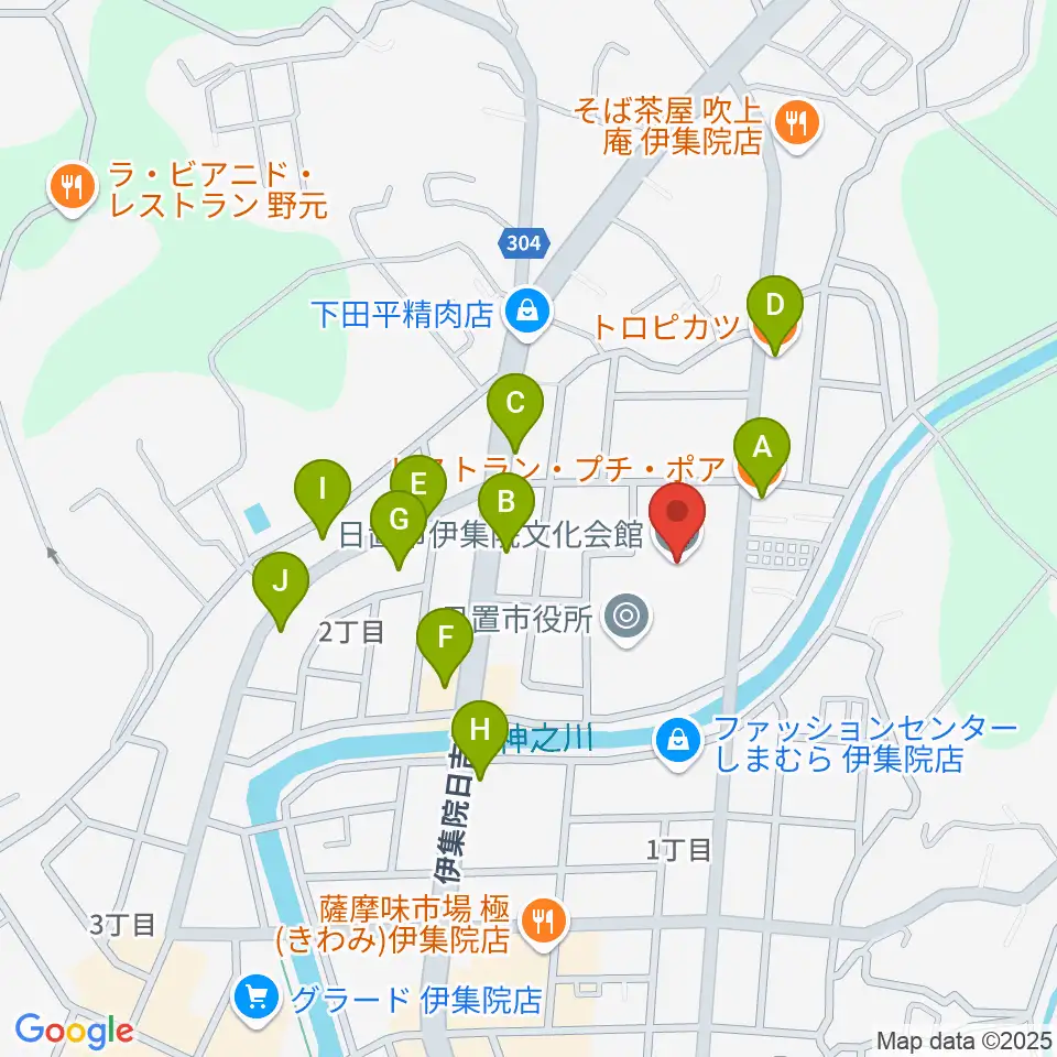 日置市伊集院文化会館周辺のファミレス・ファーストフード一覧地図