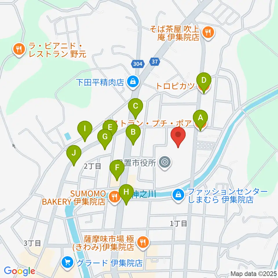 日置市伊集院文化会館周辺のファミレス・ファーストフード一覧地図