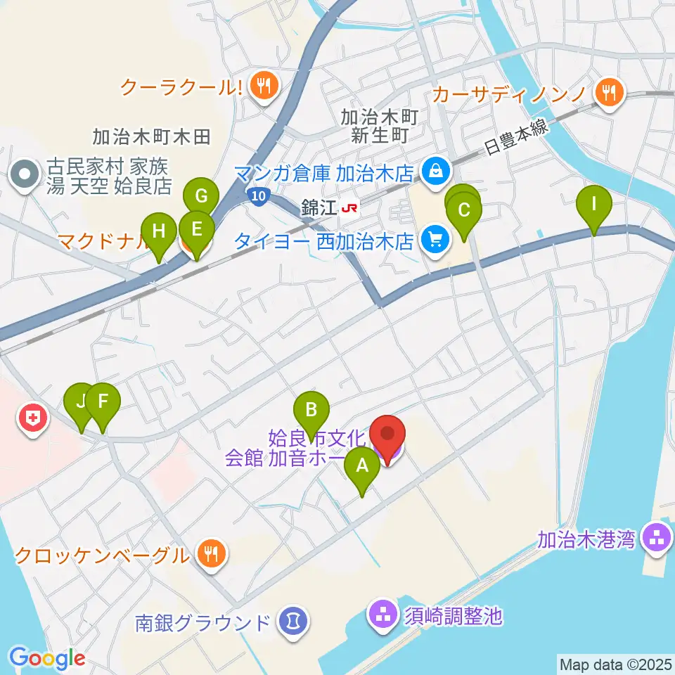 姶良市文化会館 加音ホール周辺のファミレス・ファーストフード一覧地図