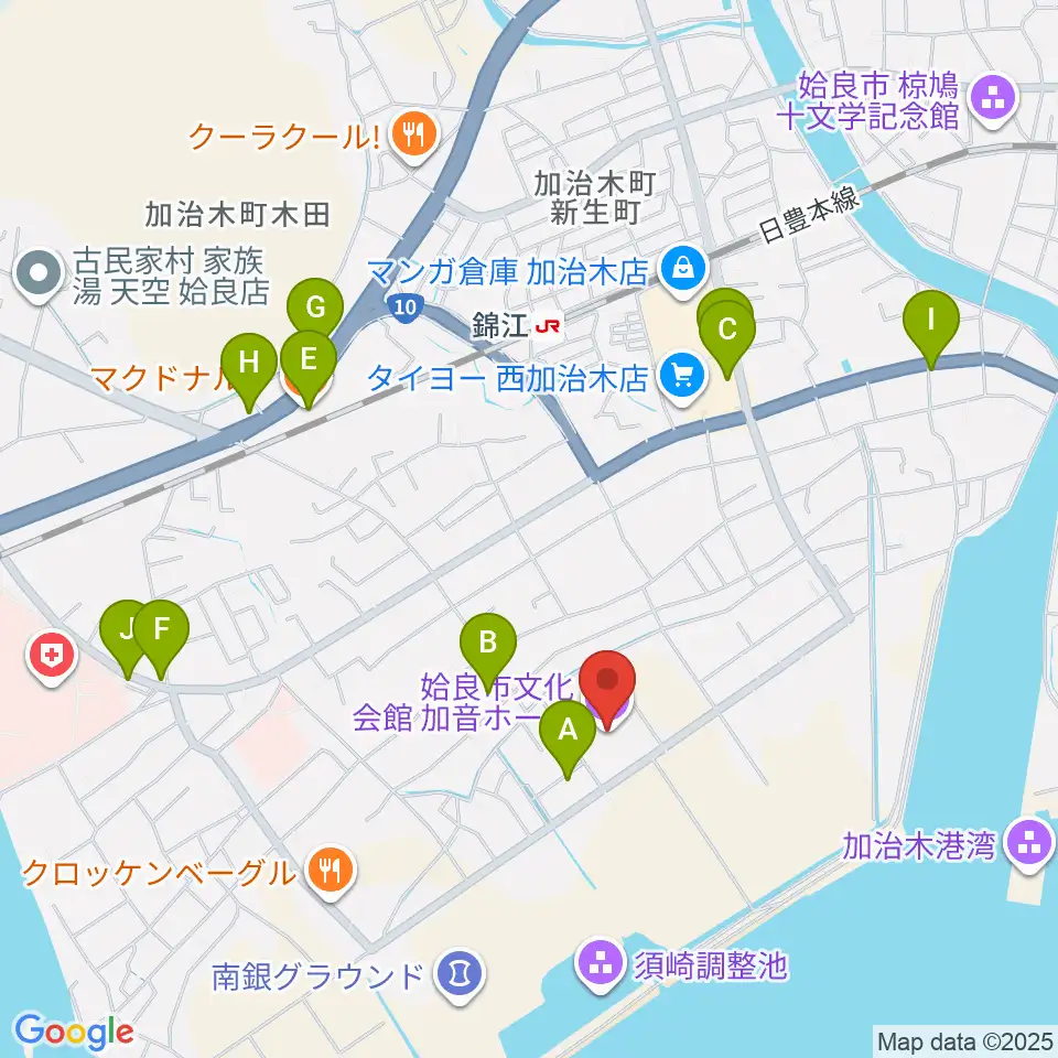 姶良市文化会館 加音ホール周辺のファミレス・ファーストフード一覧地図