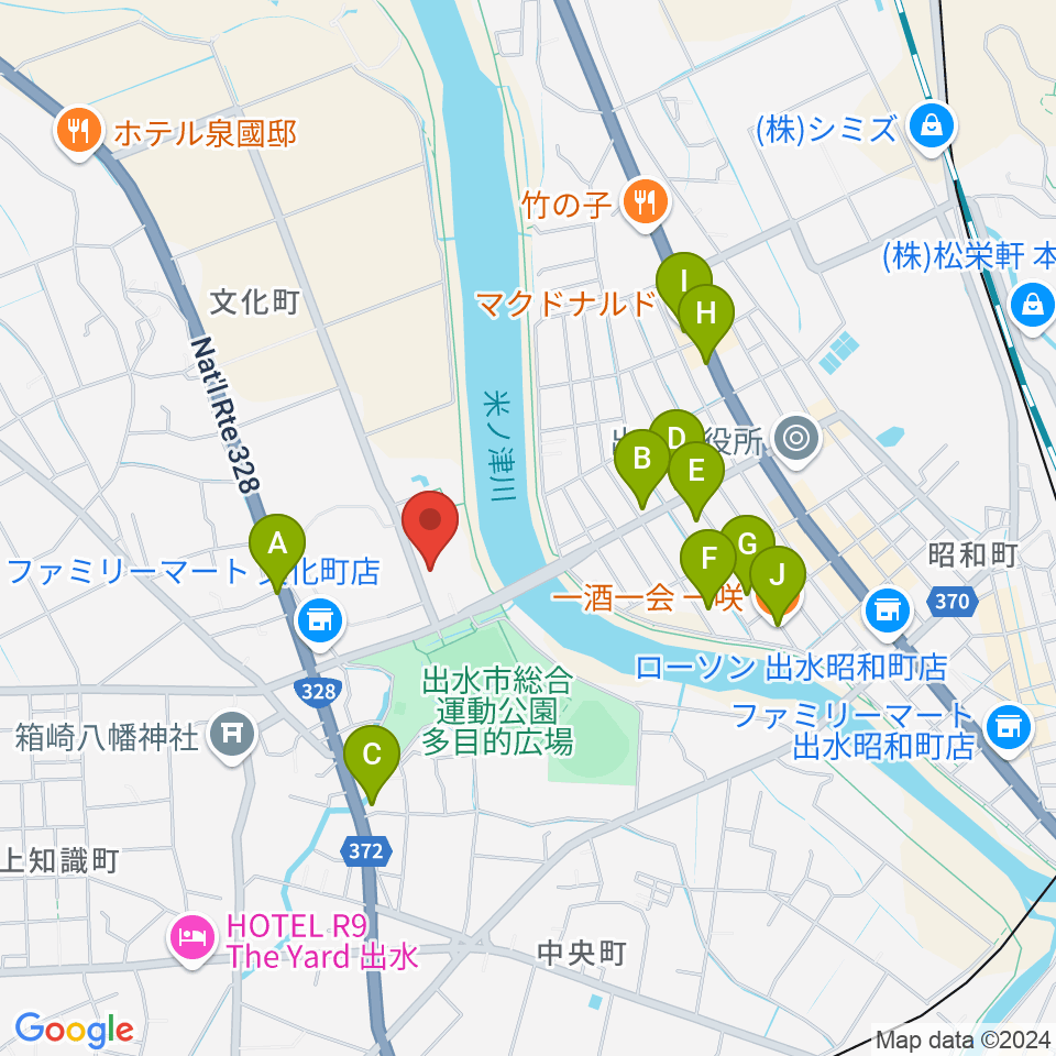 マルマエホール出水（出水市文化会館）周辺のファミレス・ファーストフード一覧地図