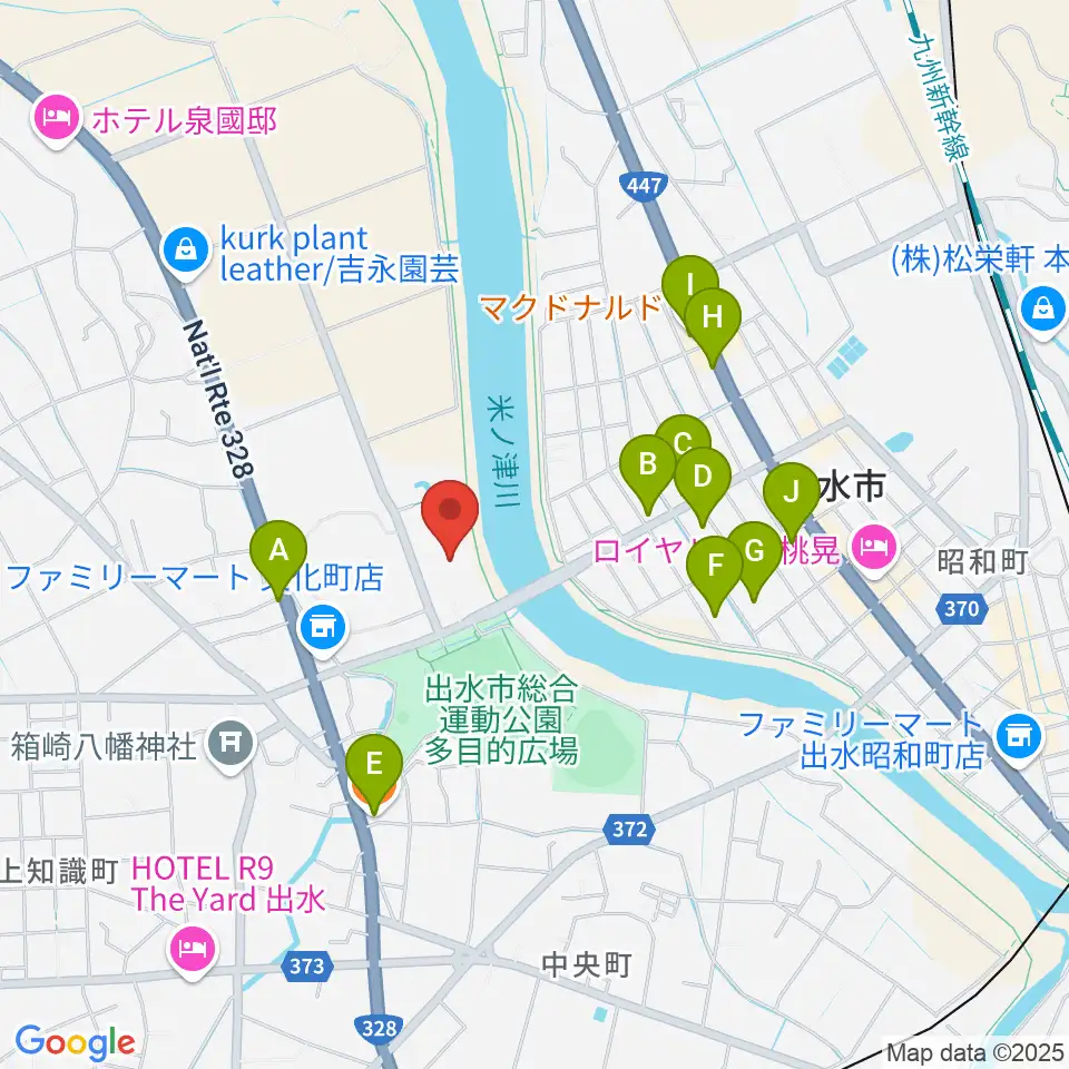 マルマエホール出水周辺のファミレス・ファーストフード一覧地図