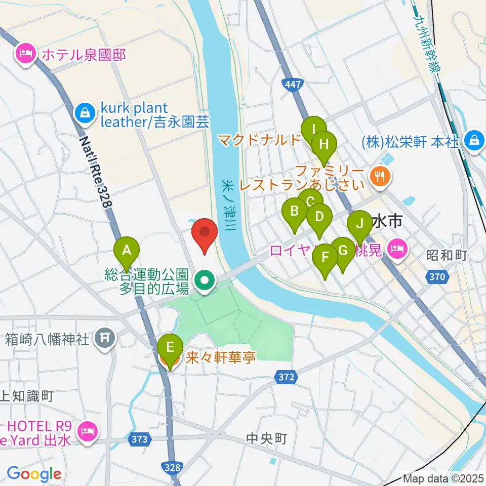 マルマエホール出水周辺のファミレス・ファーストフード一覧地図