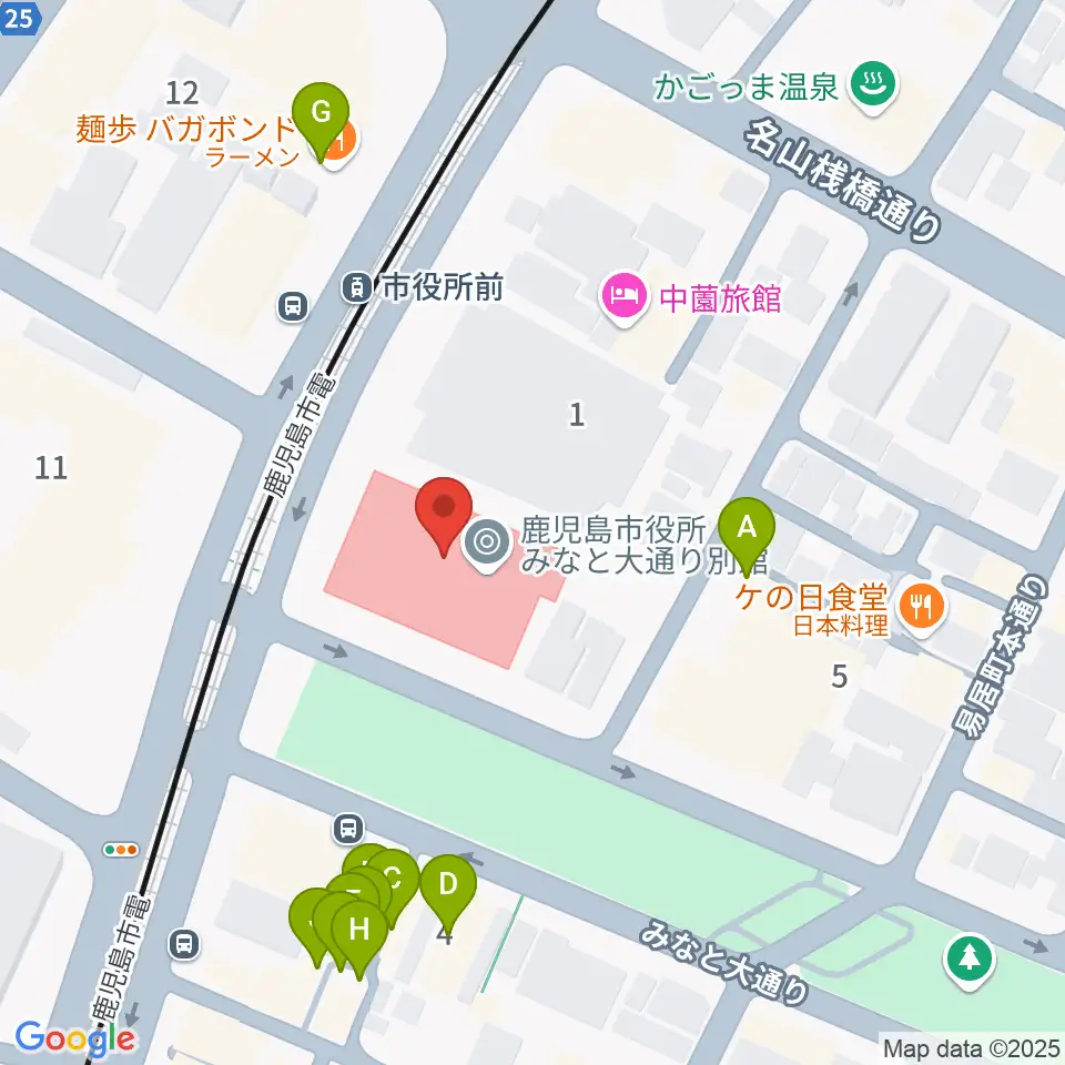かごしま文化情報センターKCIC周辺のファミレス・ファーストフード一覧地図