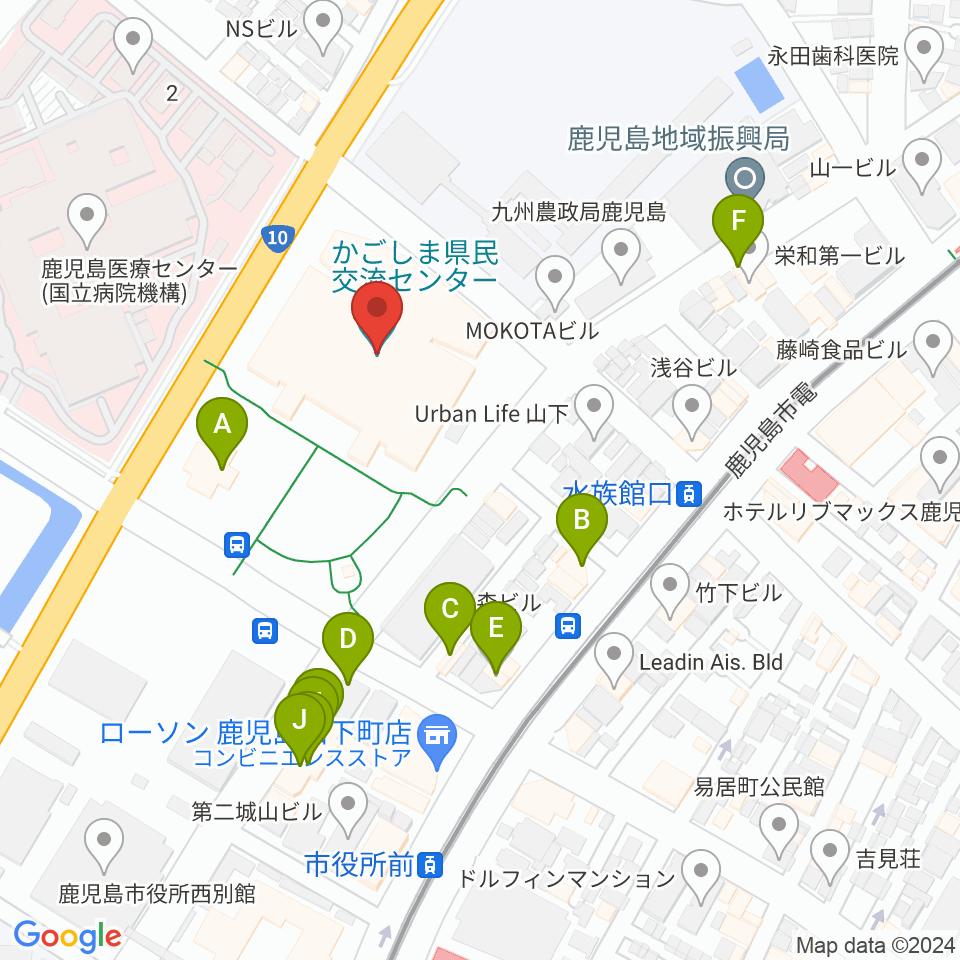 カクイックス交流センター周辺のファミレス・ファーストフード一覧地図