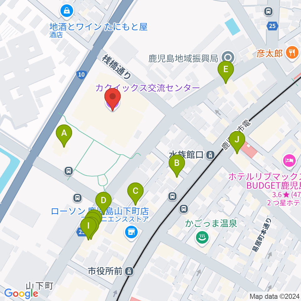 カクイックス交流センター周辺のファミレス・ファーストフード一覧地図