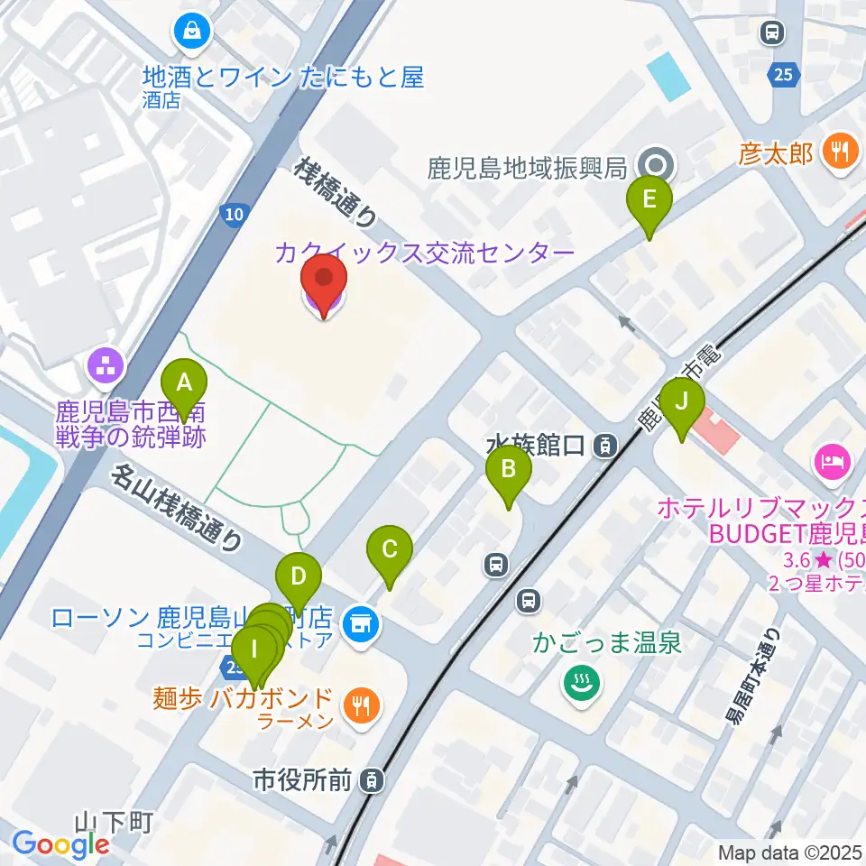 カクイックス交流センター周辺のファミレス・ファーストフード一覧地図