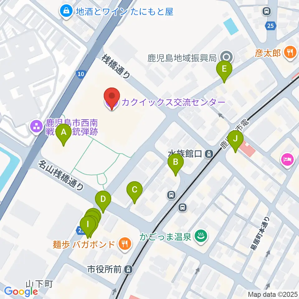 カクイックス交流センター周辺のファミレス・ファーストフード一覧地図