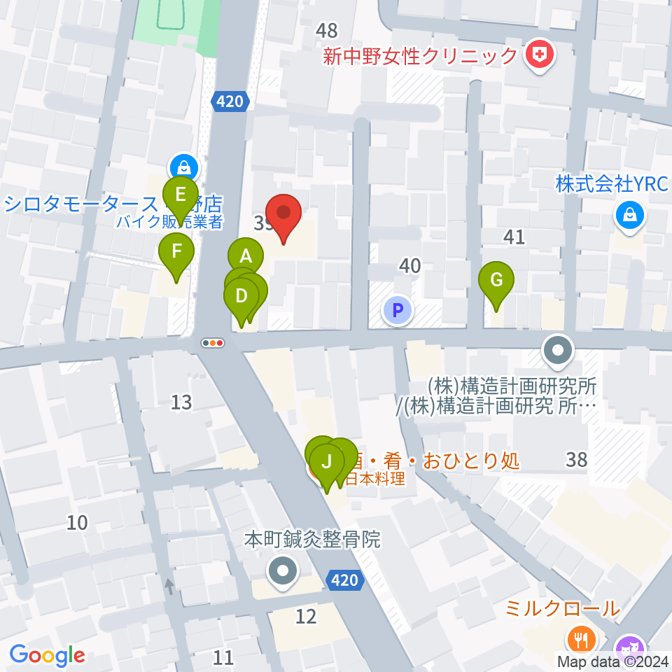 弁天周辺のファミレス・ファーストフード一覧地図