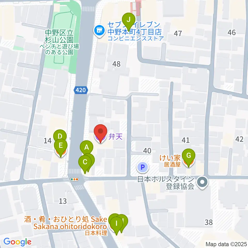 弁天周辺のファミレス・ファーストフード一覧地図