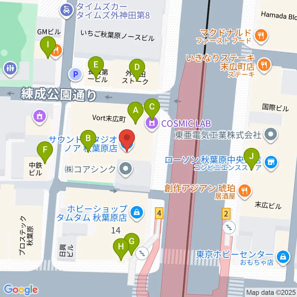 サウンドスタジオノア 秋葉原店周辺のファミレス・ファーストフード一覧地図