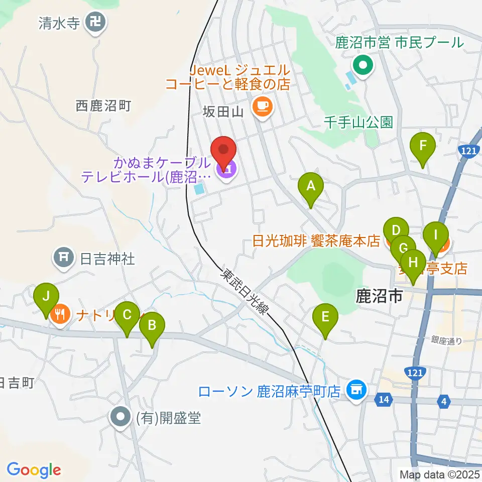 かぬまケーブルテレビホール周辺のファミレス・ファーストフード一覧地図