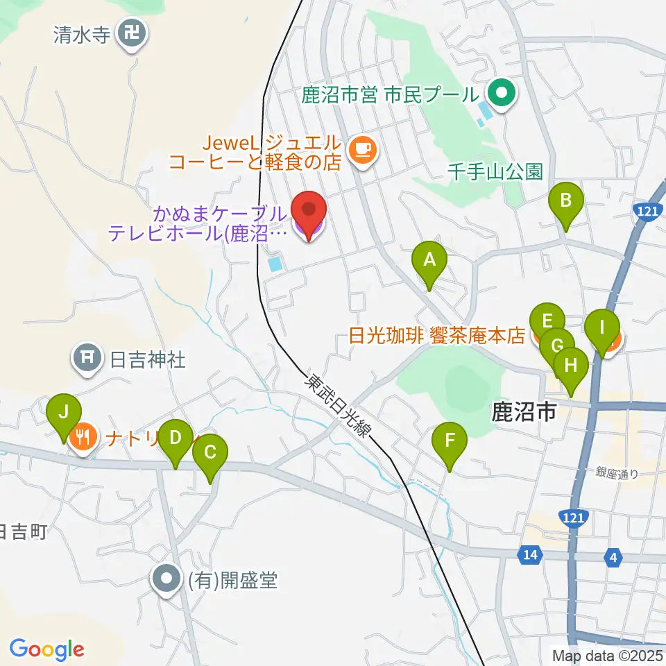 かぬまケーブルテレビホール周辺のファミレス・ファーストフード一覧地図