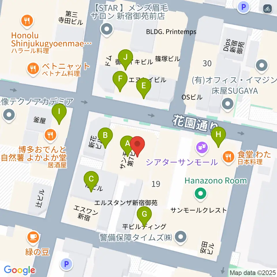 御苑ROSSO198周辺のファミレス・ファーストフード一覧地図