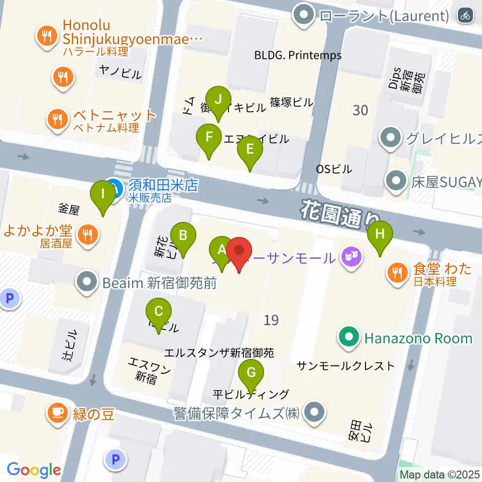 御苑ROSSO198周辺のファミレス・ファーストフード一覧地図