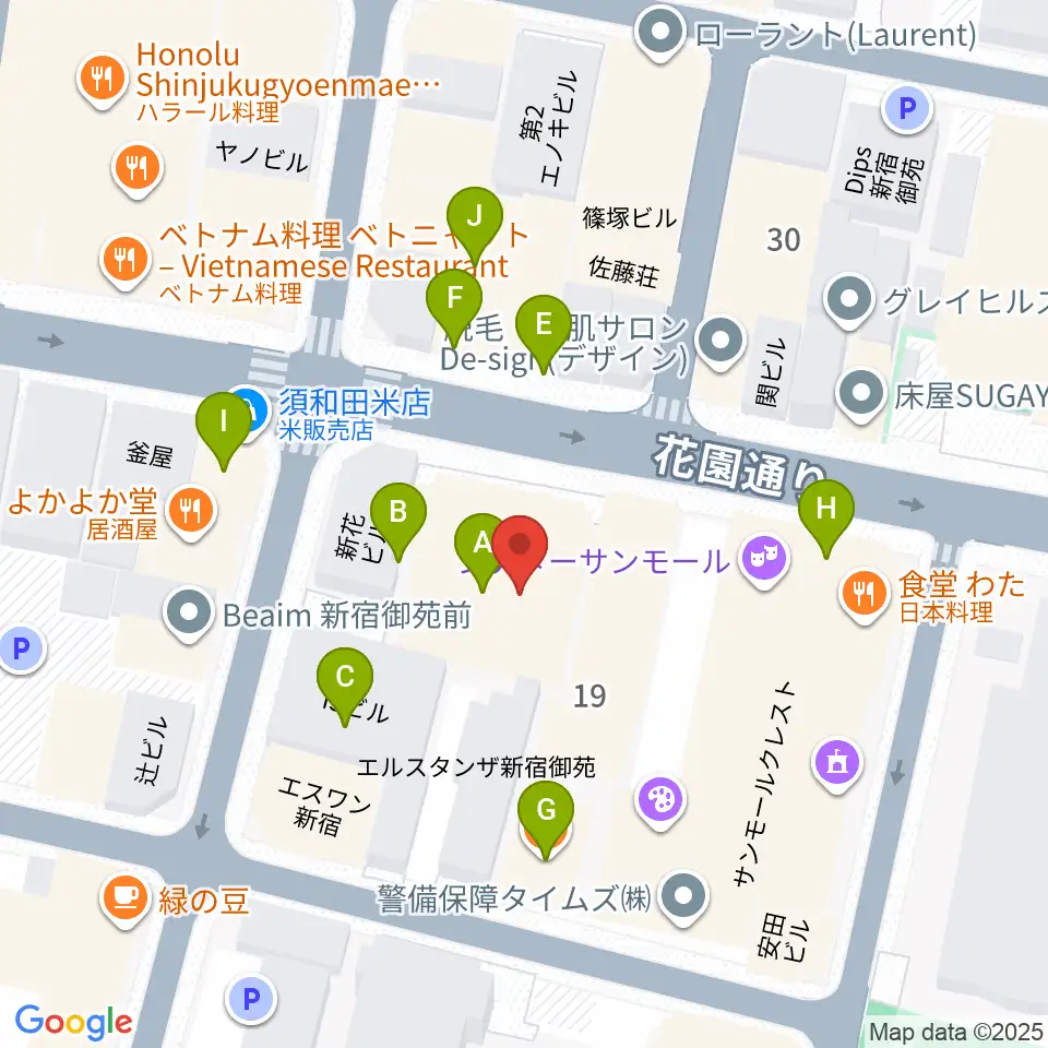 御苑ROSSO198周辺のファミレス・ファーストフード一覧地図