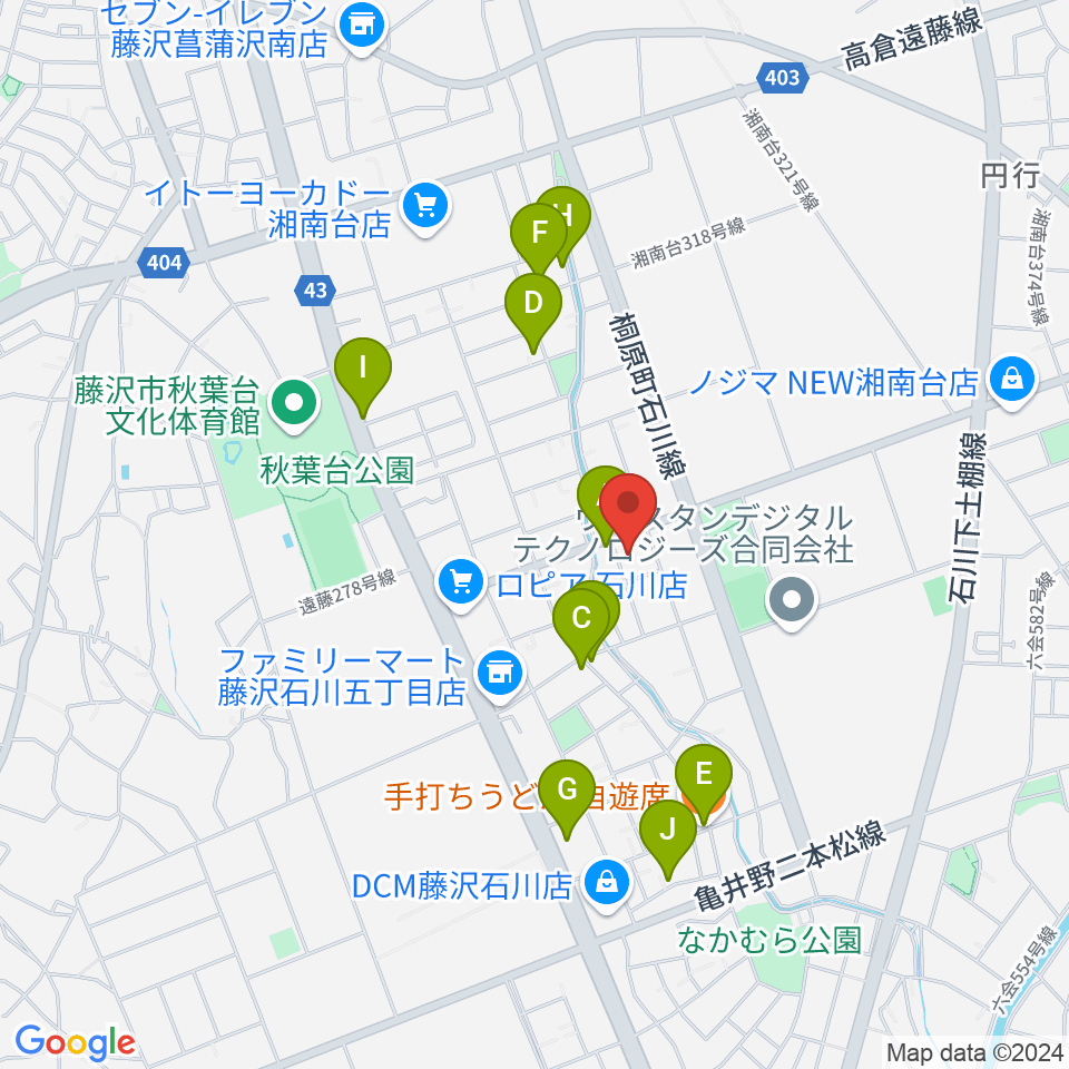 富士楽器 湘南台ショールーム周辺のファミレス・ファーストフード一覧地図