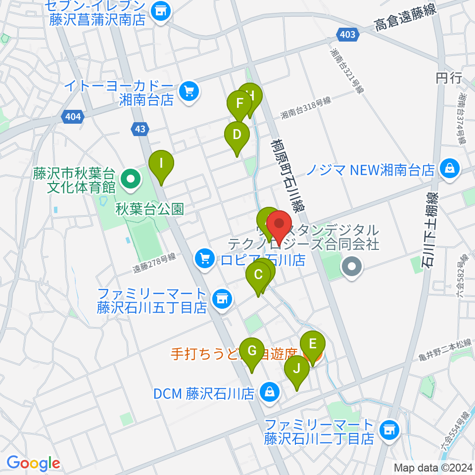 富士楽器 湘南台ショールーム周辺のファミレス・ファーストフード一覧地図