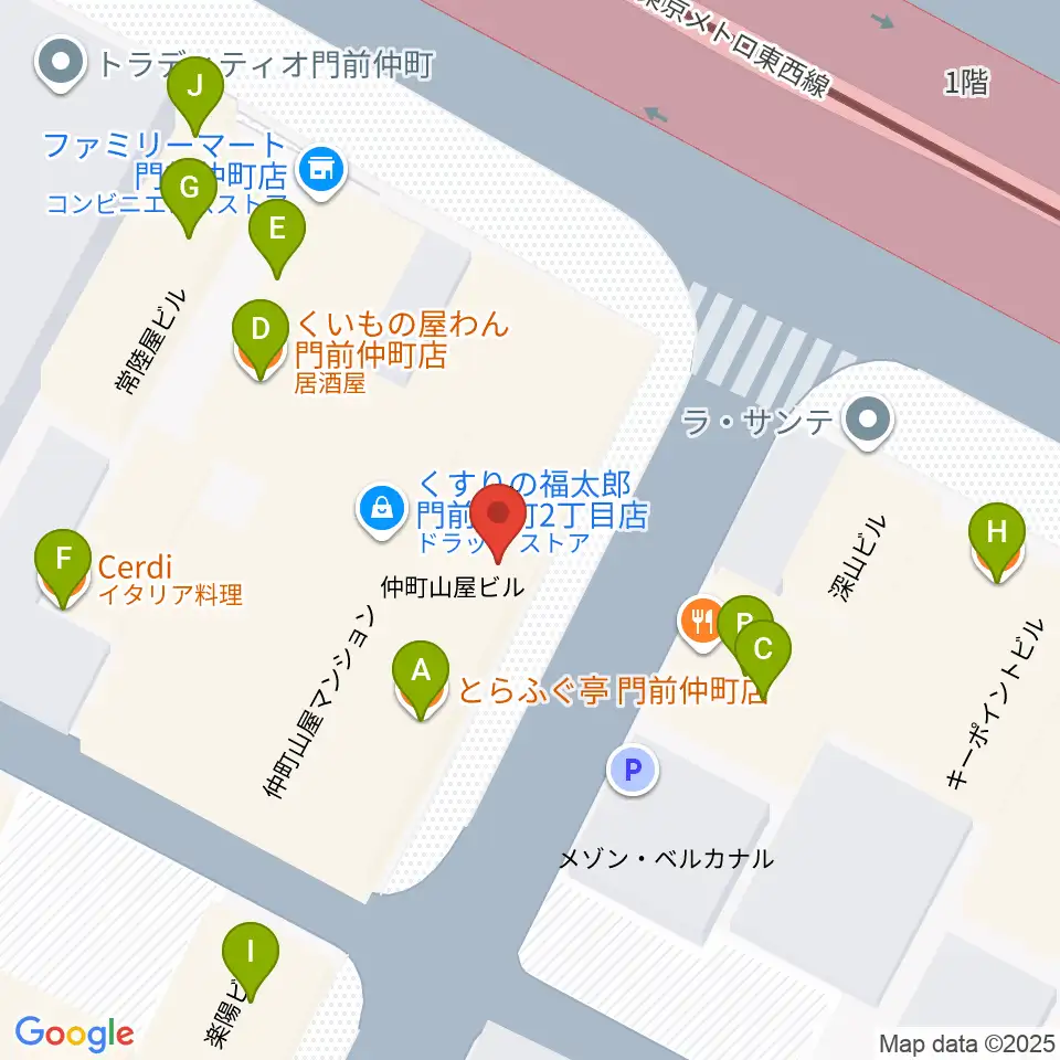 八重洲ピアノ社 門前仲町センター周辺のファミレス・ファーストフード一覧地図