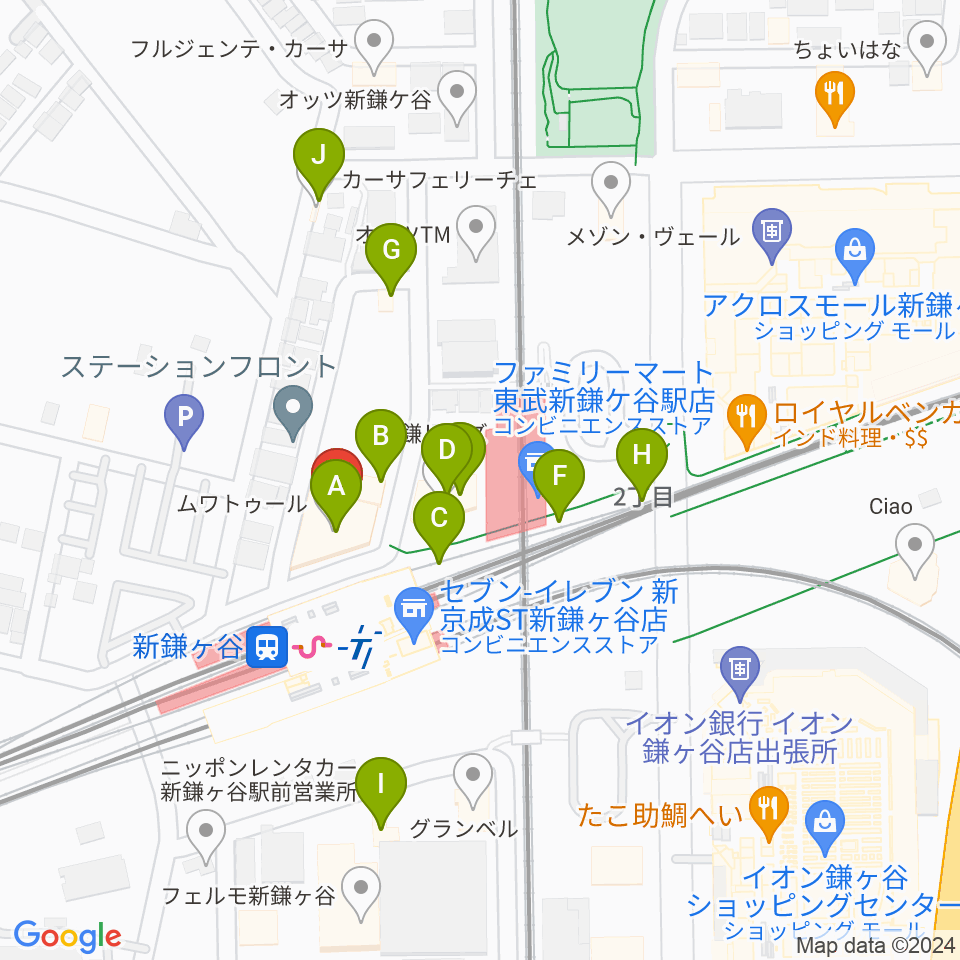 新鎌ヶ谷エムティー・ミリーズ周辺のファミレス・ファーストフード一覧地図