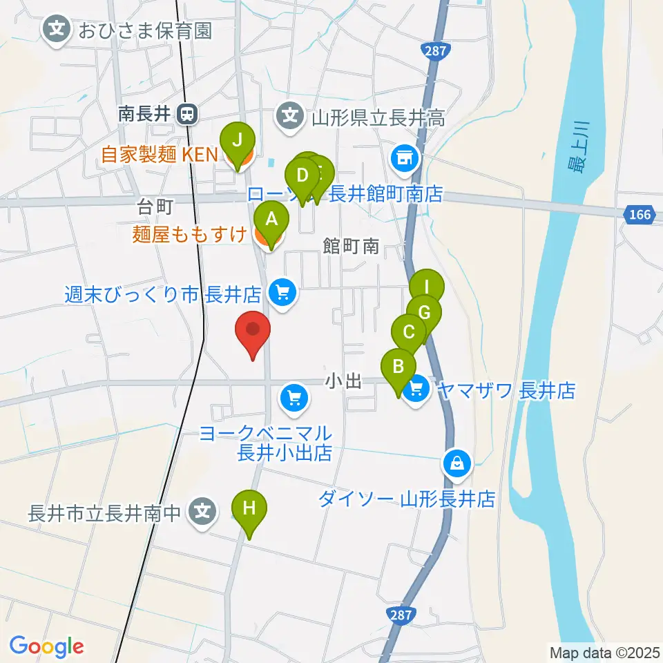 音楽アズム舘 長井本店周辺のファミレス・ファーストフード一覧地図