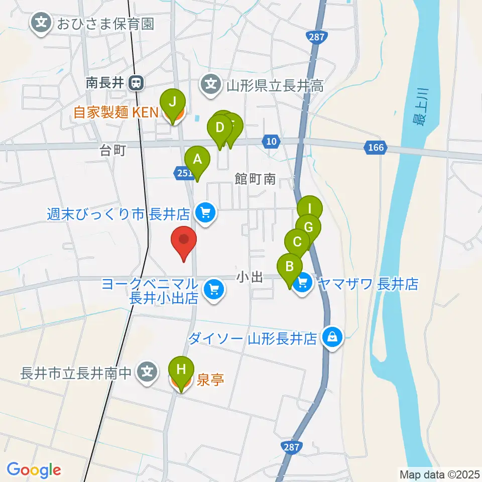 音楽アズム舘 長井本店周辺のファミレス・ファーストフード一覧地図