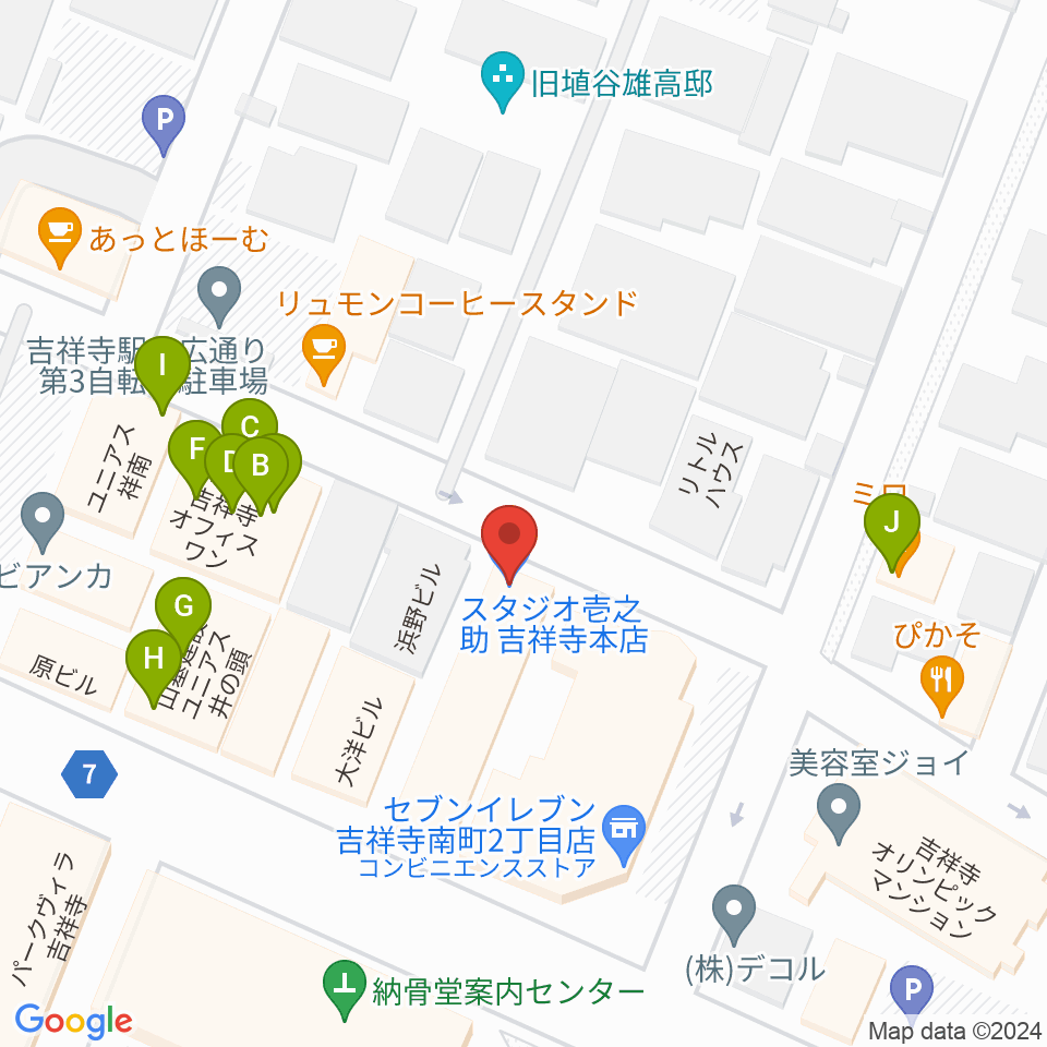 スタジオ壱之助周辺のファミレス・ファーストフード一覧地図