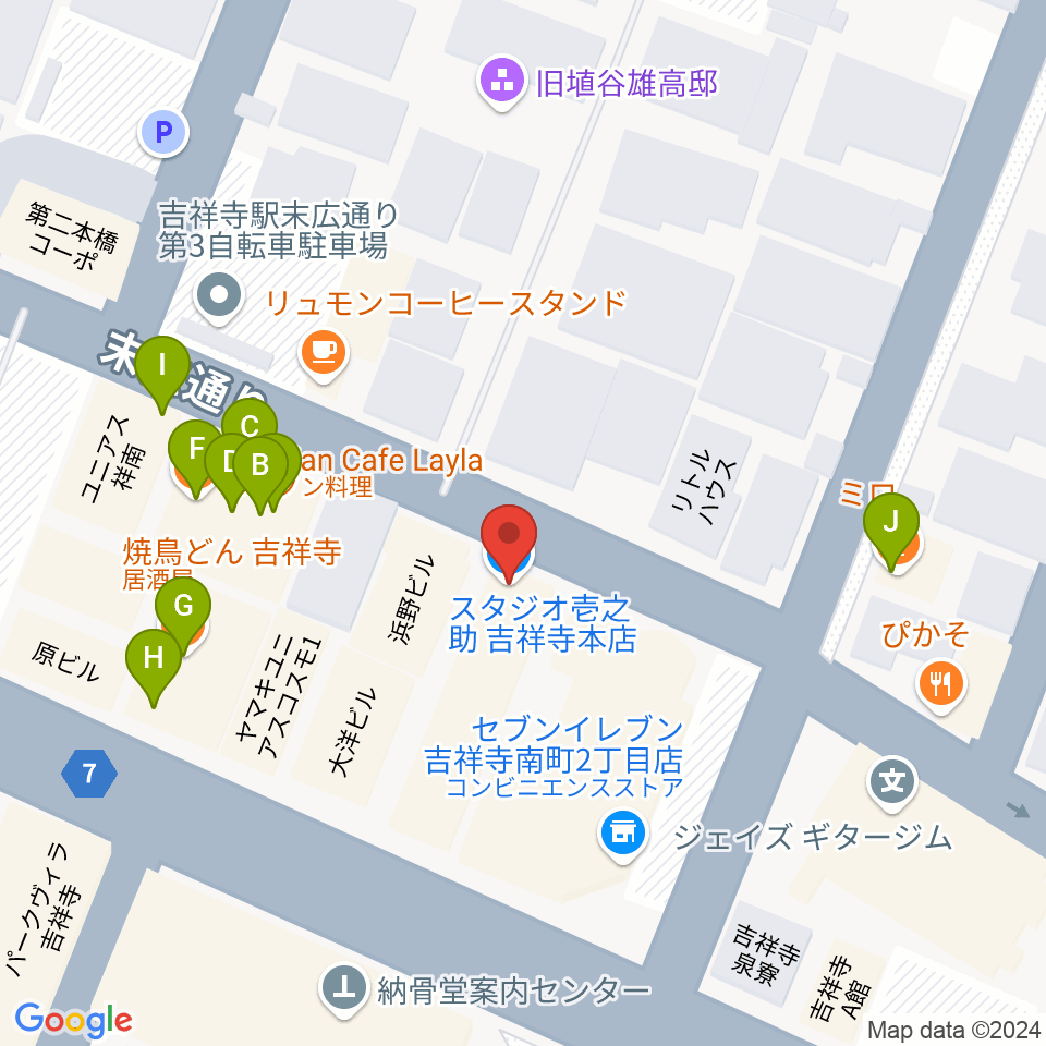 スタジオ壱之助周辺のファミレス・ファーストフード一覧地図