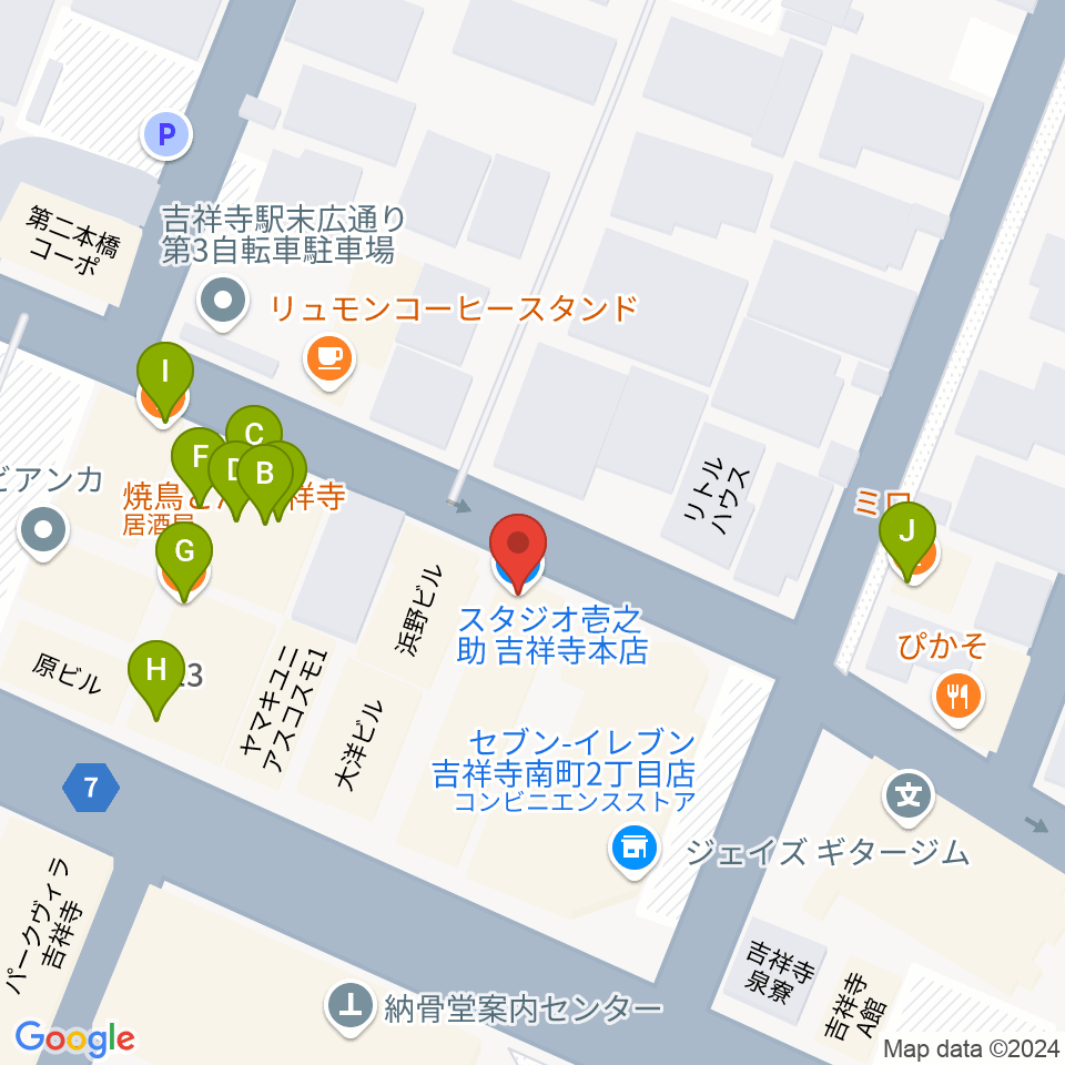 スタジオ壱之助周辺のファミレス・ファーストフード一覧地図